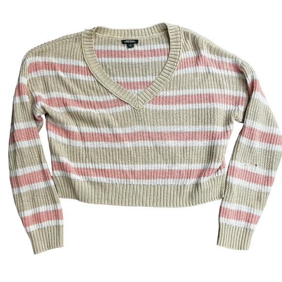Wild Fable V-Neck Striped Long Sleeve Ribbed Sweater size SmallPink White Beige - Picture 1 of 1